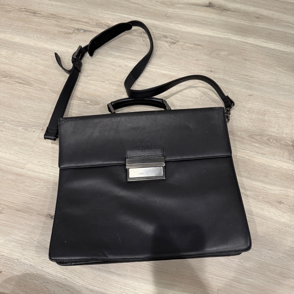Calvin Klein Black Leather Men's Briefcase